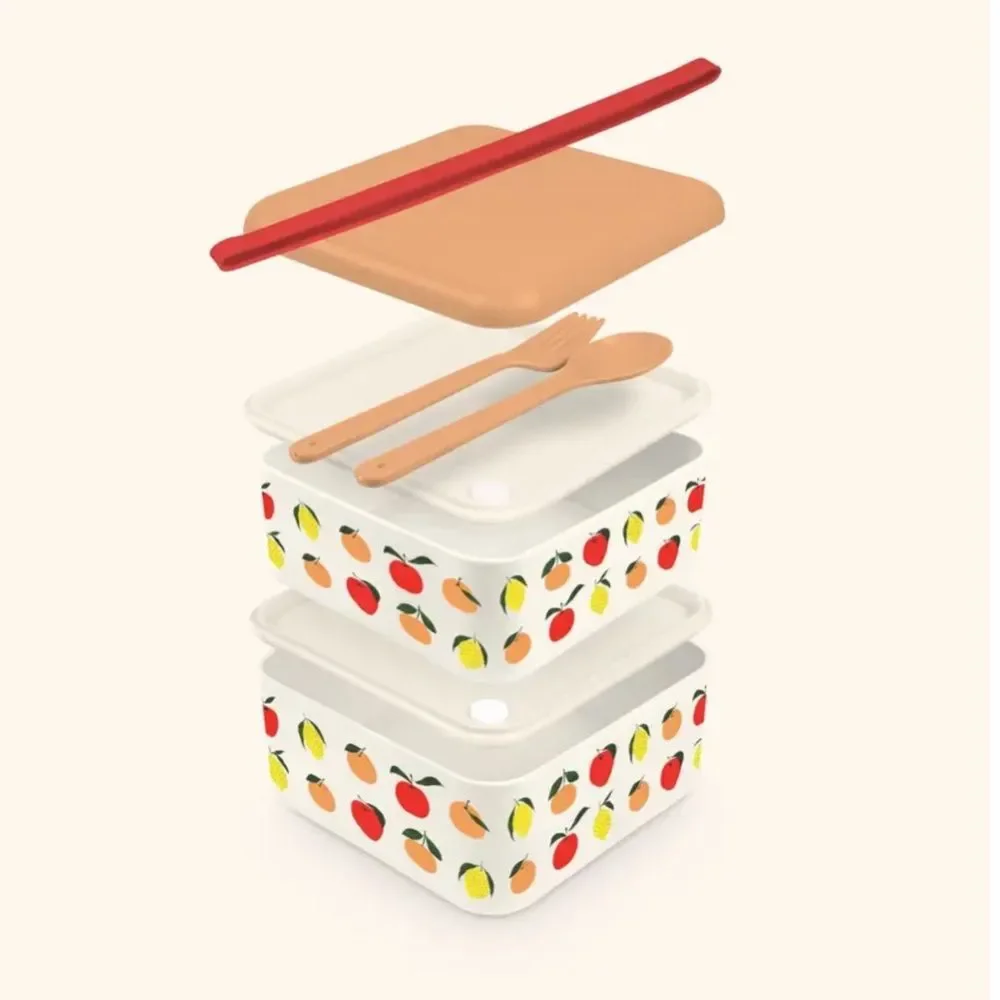 Bento Box - Studio Oh! Fruit Themed 2 Layer Bento Box with Utensils BPA FREE